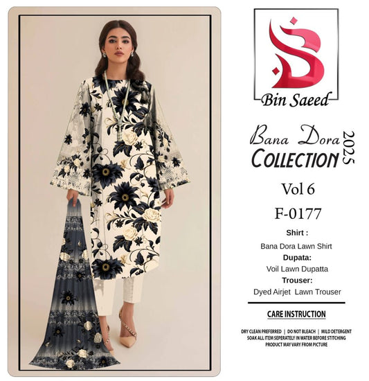 ✨ Binsaeed❤️ Bana Dora 3piece Unstitched Suit Summer Lawn Collection